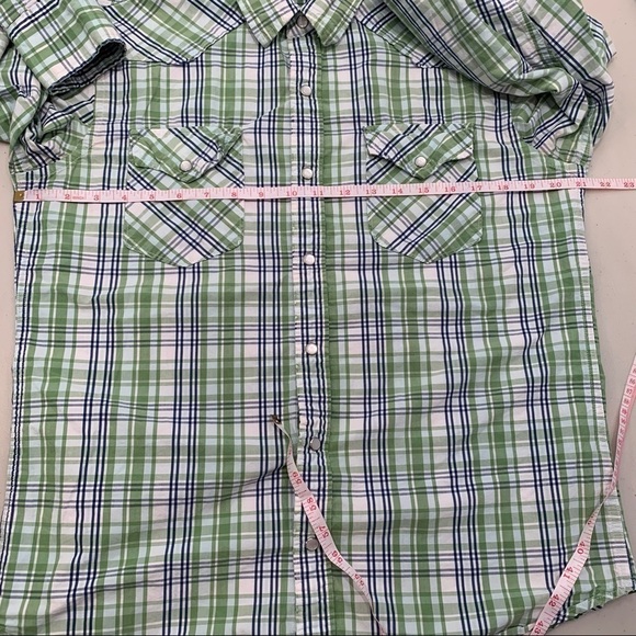 Fossil Brand men's long sleeve button down casual shirt Green Blue White Plaid L - Picture 8 of 10